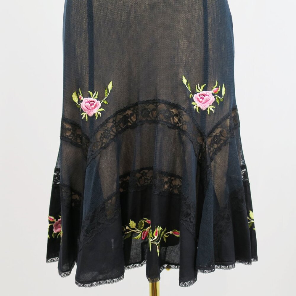 NWT Betsey Johnson Black Illusion Mesh Slip Dress with Floral Embroidery 8 $265 - Picture 11 of 16